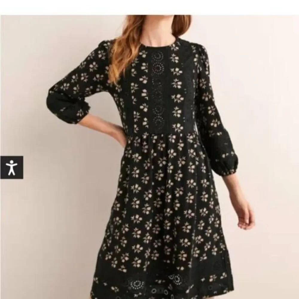 Boden Black Bouquet Bud Detail Insert Jersey Dress in Size 12R
